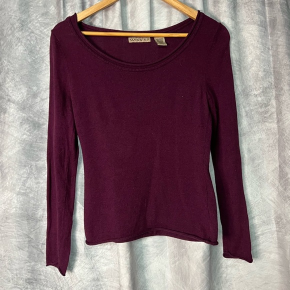 Massini Burgundy Long Sleeve Wide Scoop Neck Lightweight Sweater - size Small - Picture 6 of 9